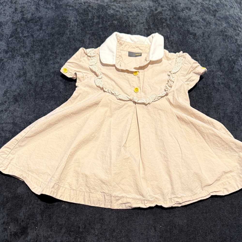 Fendi Beige Kids Dress with White Lace Trim - Picture 3 of 10